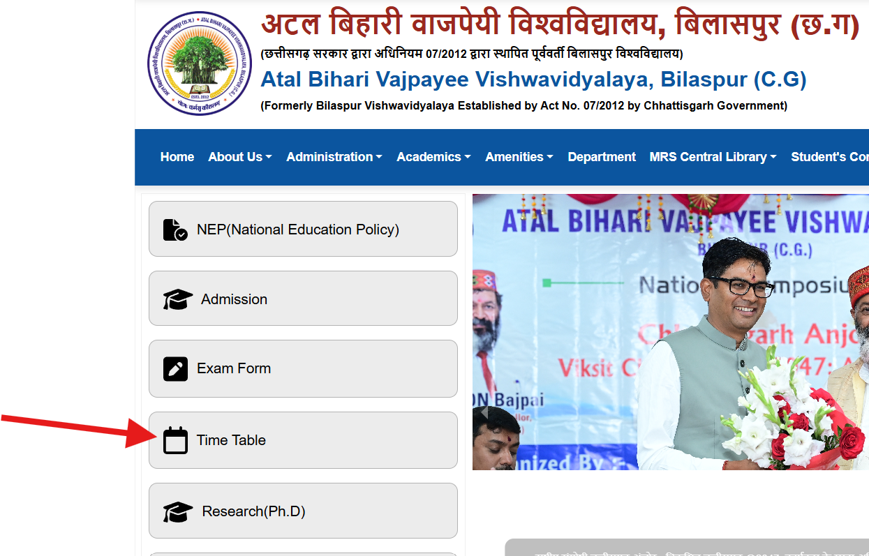 Bilaspur University Exam Time Table 2026