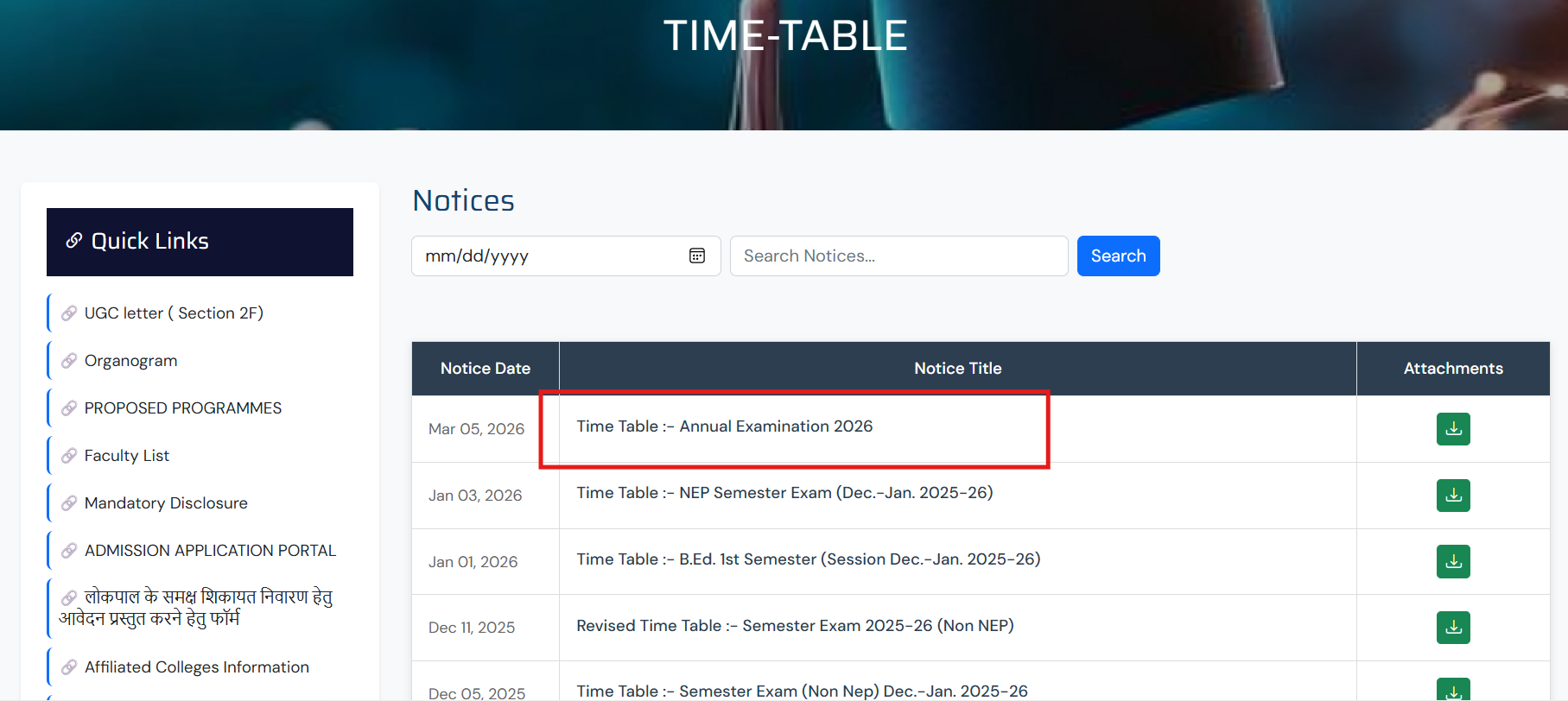 Complete Schedule of Durg University Annual Exam 2026
